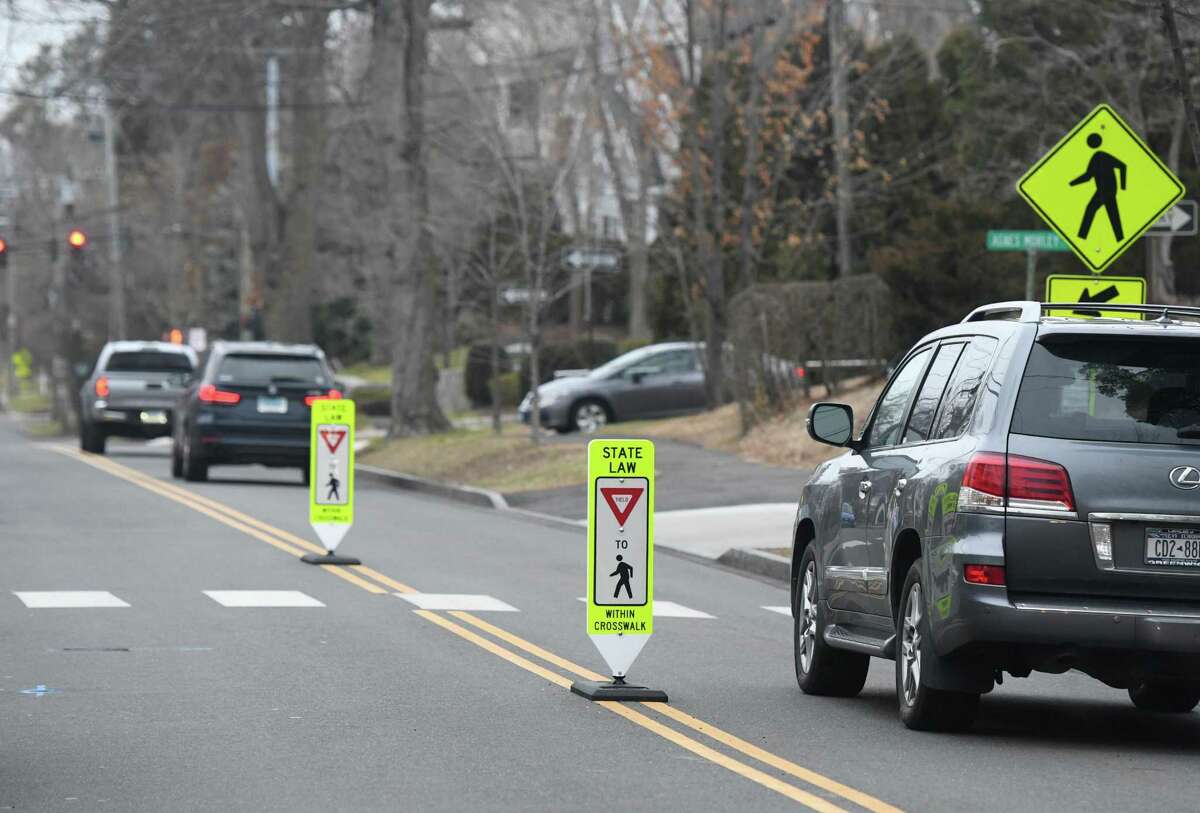 The crosswalk at Agnes Morley senior housing complex in which a senior was struck by a vehicle in Greenwich, Conn., photographed on Monday, Jan. 13, 2020.