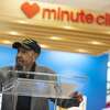 Gene Anthony Phillips, of Tomball, speaks during a ceremony celebrating the expansion of CVS's Minute Clinic concept into even more expanded "health hubs" in 15-Houston area store in the Galleria area on Monday, Jan. 13, 2020. Phillips, a Vietnam veteran, started using the health hub at his local CVS in Tomball in 2018, and because he had such a positive experience, was invited to speak at the ceremony. Phillips has taken advantage of many of the expanded services and credits his local care concierge, Jesse Gonzalez, with helping him stop needing a cane to walk.
