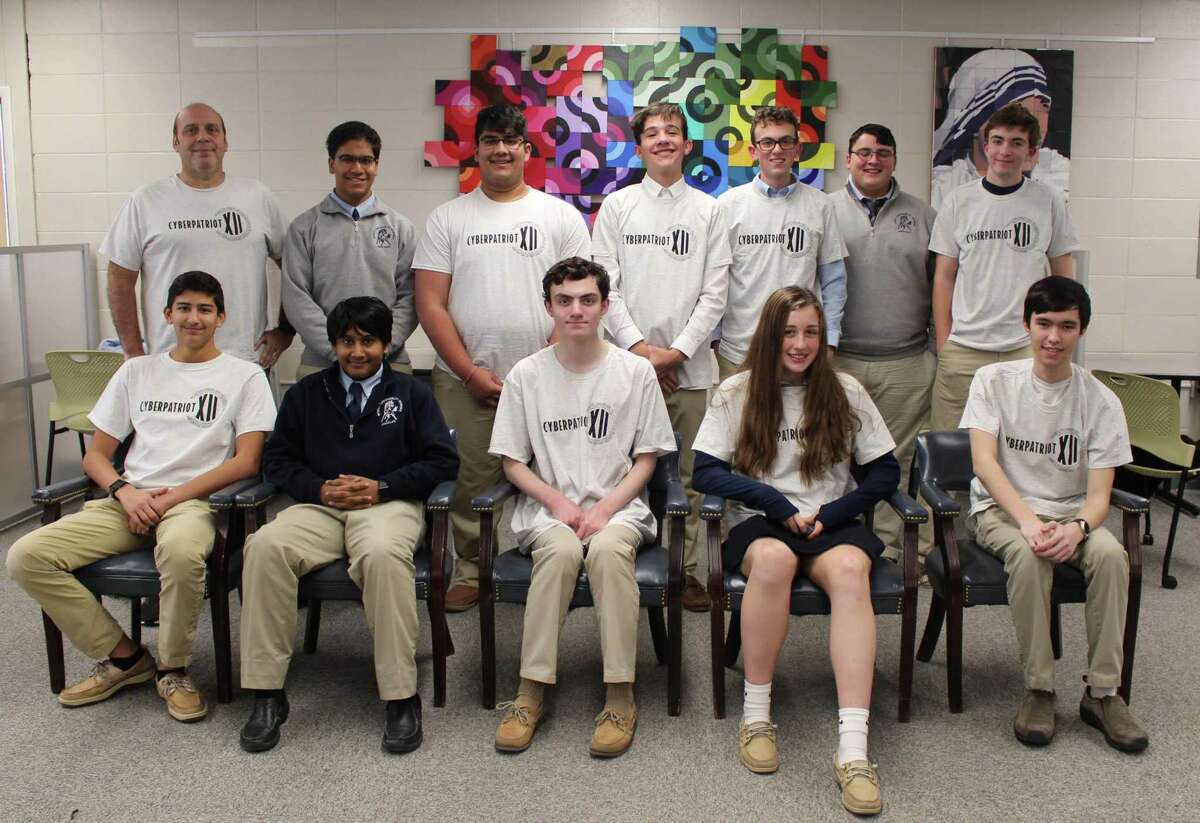 The Immaculate High School CyberPatriots recently placed first in the Platinum Division in the Connecticut Regional National Youth Cyber Defense Competition sponsored by the National Cyber Education Program. Above are, from left to right, in front, Perry Ghosh, Aiden Doolabh, Andrew Riotto, Lauren Manning and James Mok and, in back, Dave Cirella, Kieran Doolabh, Anish Nanda, Ricky Lawlor, Logan McAloon, Kolbe Mosher and Ethan Goodman. Missing is Steven Reese.