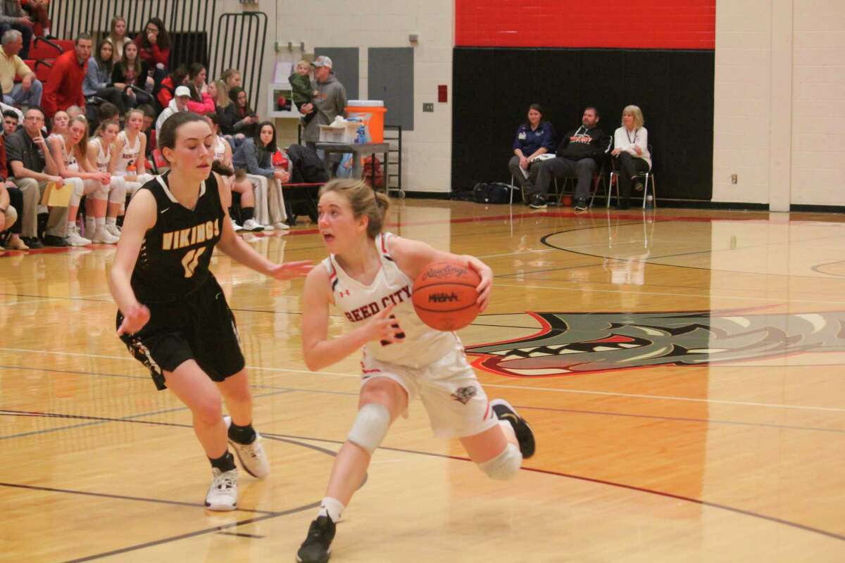 Reed City's Paige Lofquist looks to make a move against Tri County on Friday. (Herald Review photo/John Raffel)