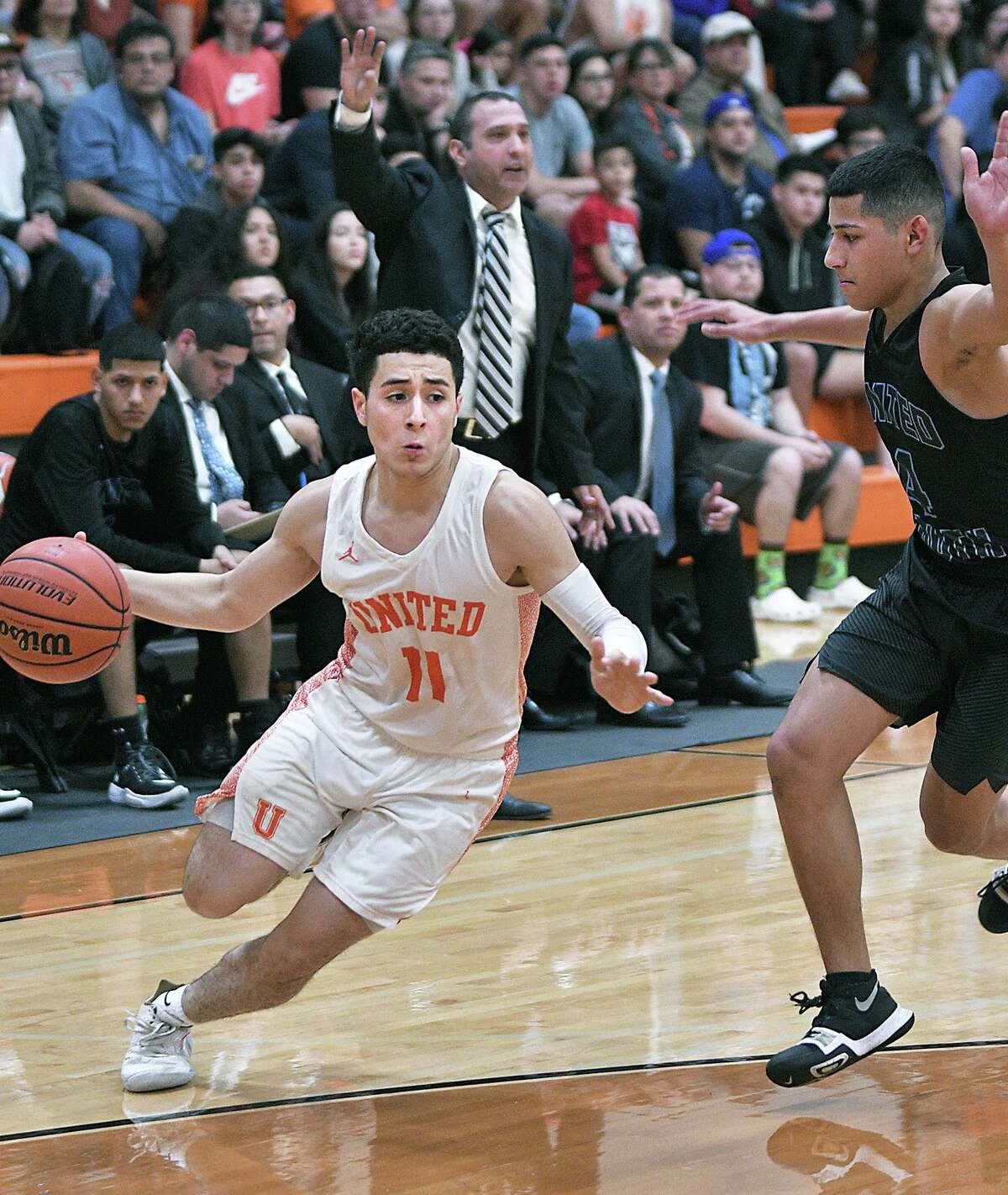 United seniors Carlos Guzman, left, and Alex Idrogo, right, have helped the Longhorns contend for a title with a 9-1 record in District 29-6A heading into the final two games. UHS hosts Eagle Pass at 7:30 p.m. Friday.