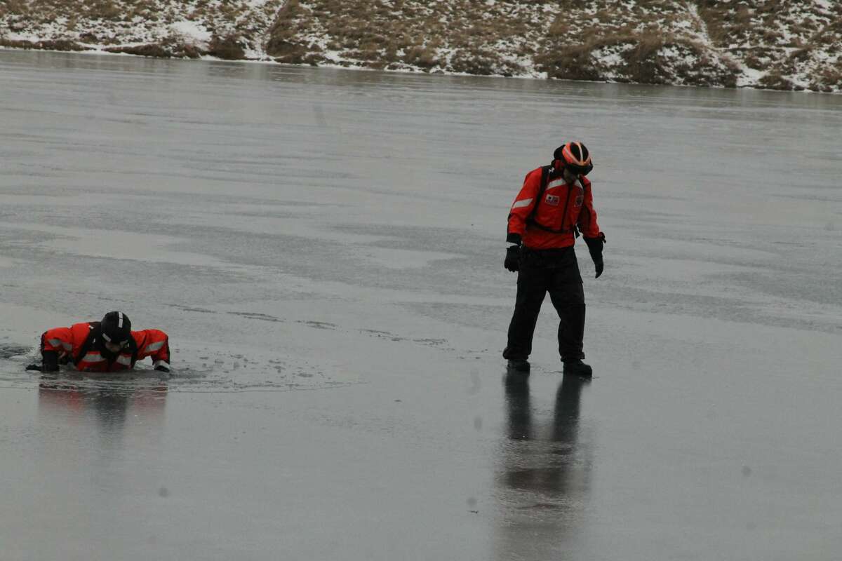 U.S. Coast Guard Manistee Station led an ice training exercise on Man Made Lake Wednesday morning.