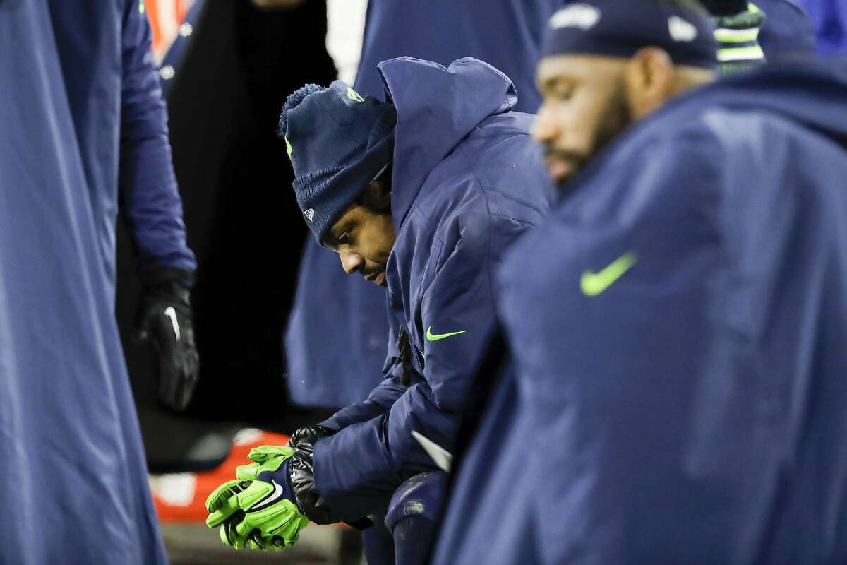 Seattle Seahawks' Marshawn Lynch sits on the bench during the second half an NFL divisional playoff football game against the Green Bay Packers Sunday, Jan. 12, 2020, in Green Bay, Wis. The Packers won 28-23 to advance to the NFC Championship. (AP Photo/Darron Cummings)