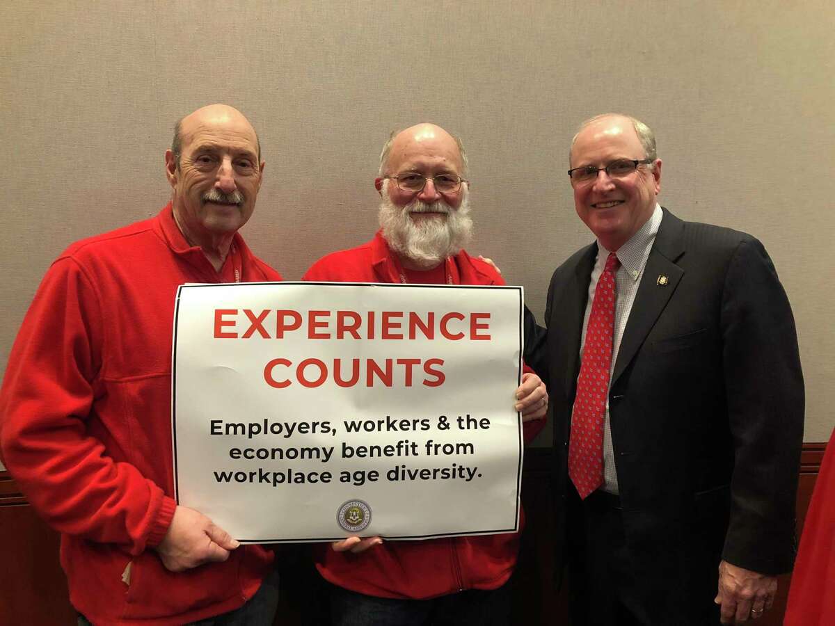 State Sen. Kevin Kelly joins advocates from AARP announcing bipartisan support for a legislative proposal to protect job applicants from age discrimination.