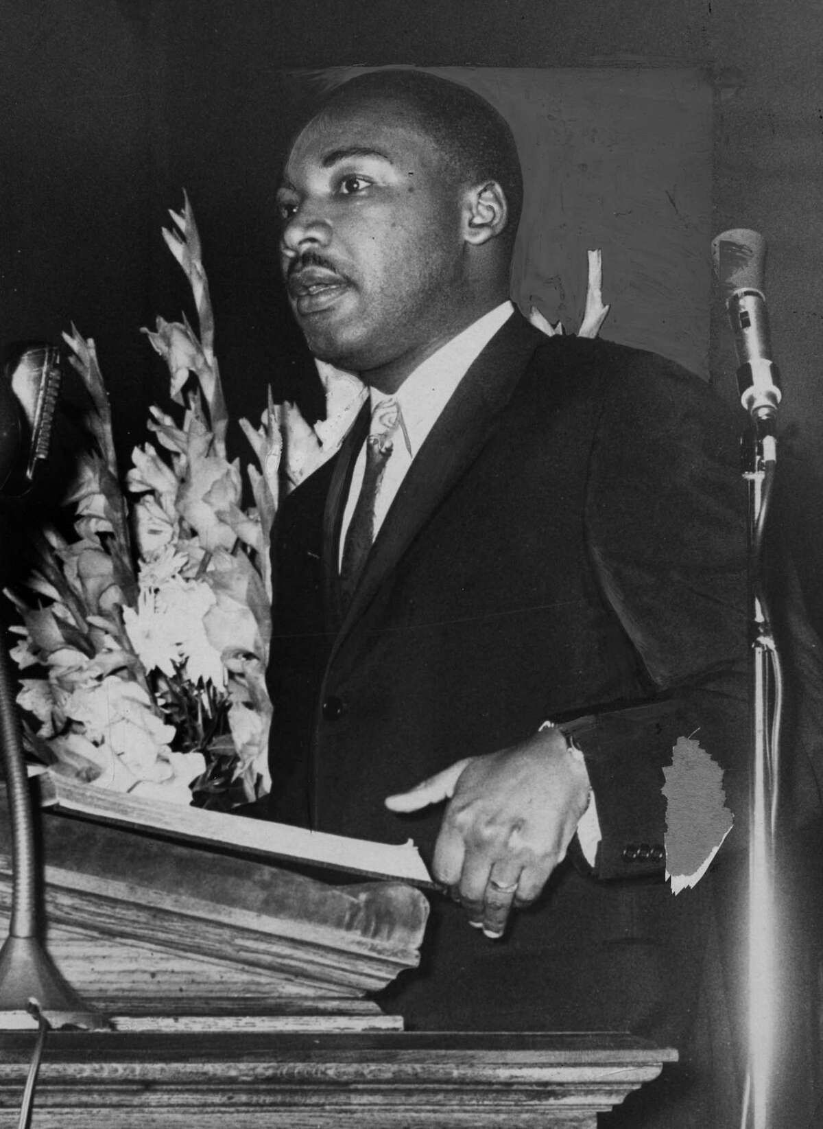 Martin Luther King Jr. speaks from the podium on June 16, 1961, in Albany. (Times Union archive)