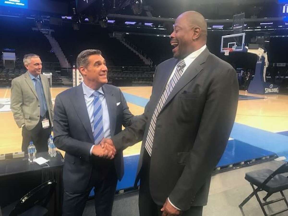Villanova coach Jay Wright, left, shares a laugh with Georgetown coach Patrick Ewing at Big East Media Day in October.