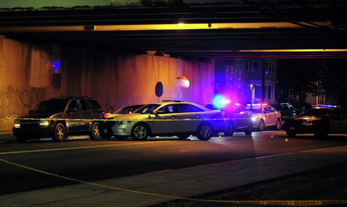 State police investigate at the scene of a fatal shooting on Campbell Avenue after a chase involving state police in West Haven, Conn., on Wednesday Jan. 15, 2020. Murbarak Soulemane, 19, was killed by police after he allegedly stole a car from an individual in Norwalk and fled from police at high at speeds that reached 90 mph along Interstate 95. According to state police, Trooper Brian North fired his weapon after he saw Murbarak with a knife after stopping the car off of Exit 43 in West Haven. “When the driver displayed a weapon (later determined to be a knife), a trooper on scene discharged his assigned duty pistol, striking the driver,” state police said.