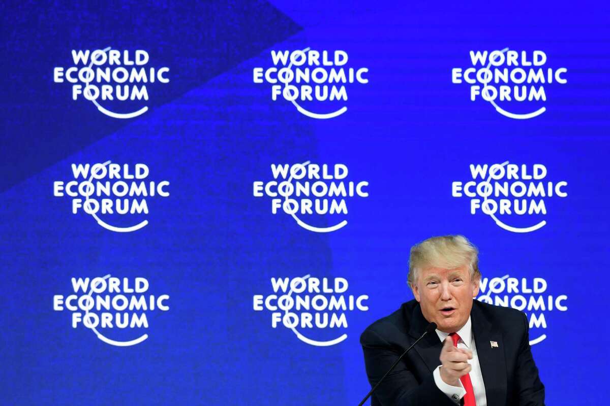 President Donald Trump gestures as he speaks during a discussion during the World Economic Forum (WEF) annual meeting in Davos, eastern Switzerland. - The World Economic Forum 50th Annual Meeting in Davos is held from January 21 to 24, 2020.