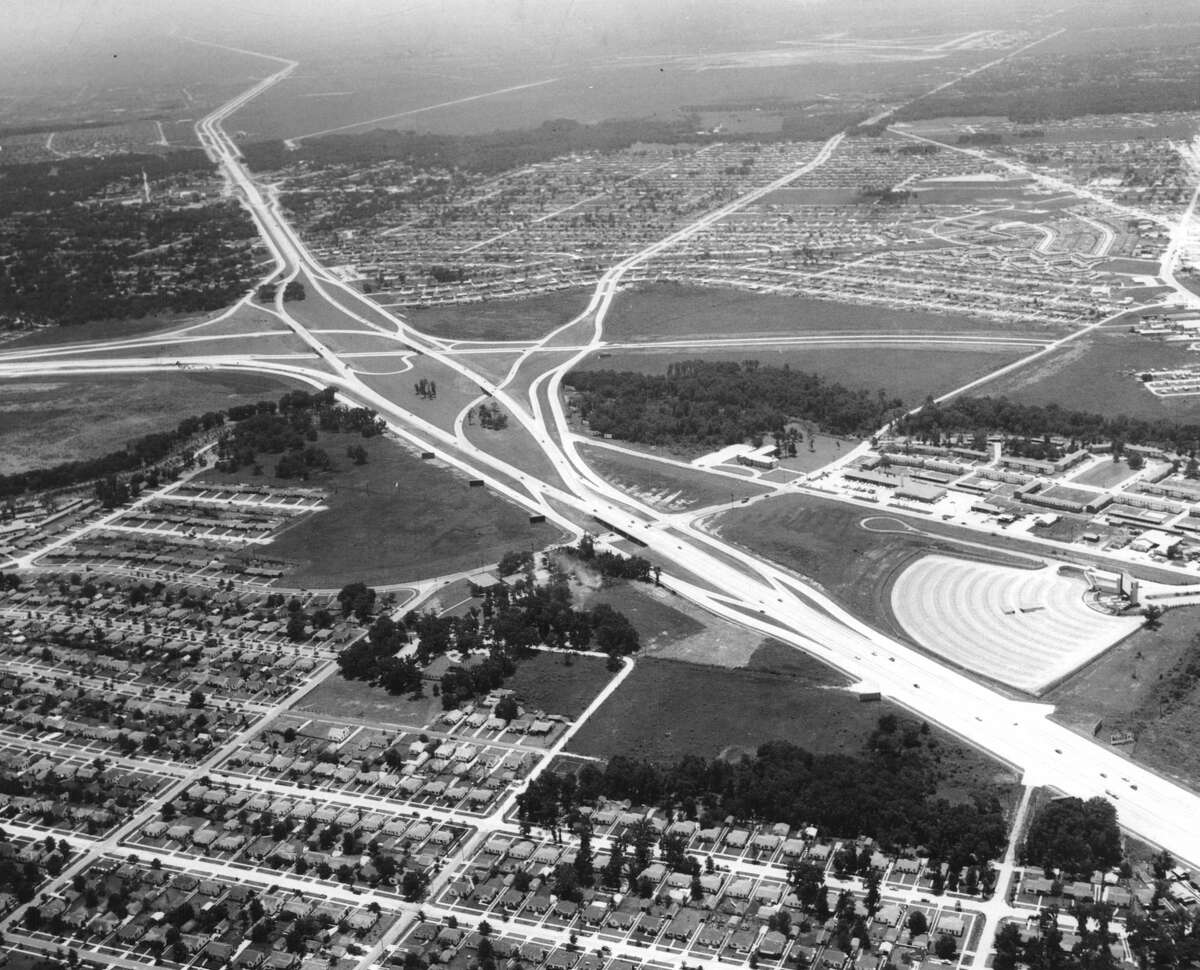 Looking south over the Gulf Freeway toward what's now Loop 610 and Gulfgate, circa mid-1950s.