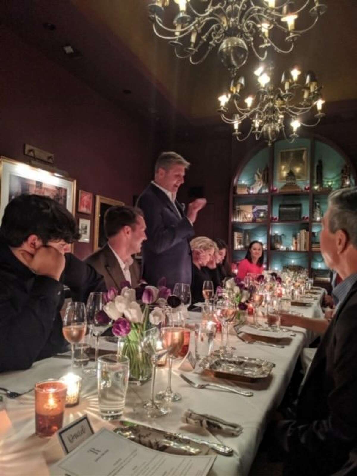 Golden State Warriors president Rick Welts addresses a group of friends and family at Marianne's, a salon in the Cavalier restaurant. Welts married his partner, Todd Gage, at City Hall earlier that day.