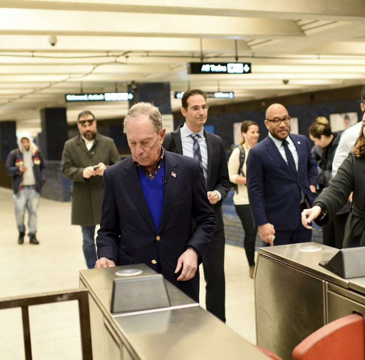 Michael Bloomberg rides BART on Friday, January 17, 2020.
