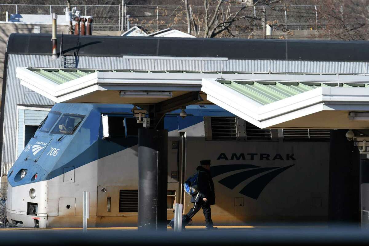 A New York City bound Amtrak train sits at the Albany-Rensselaer Station before departure on Friday, Jan. 17, 2020, in Rensselaer, N.Y. (Will Waldron/Times Union)