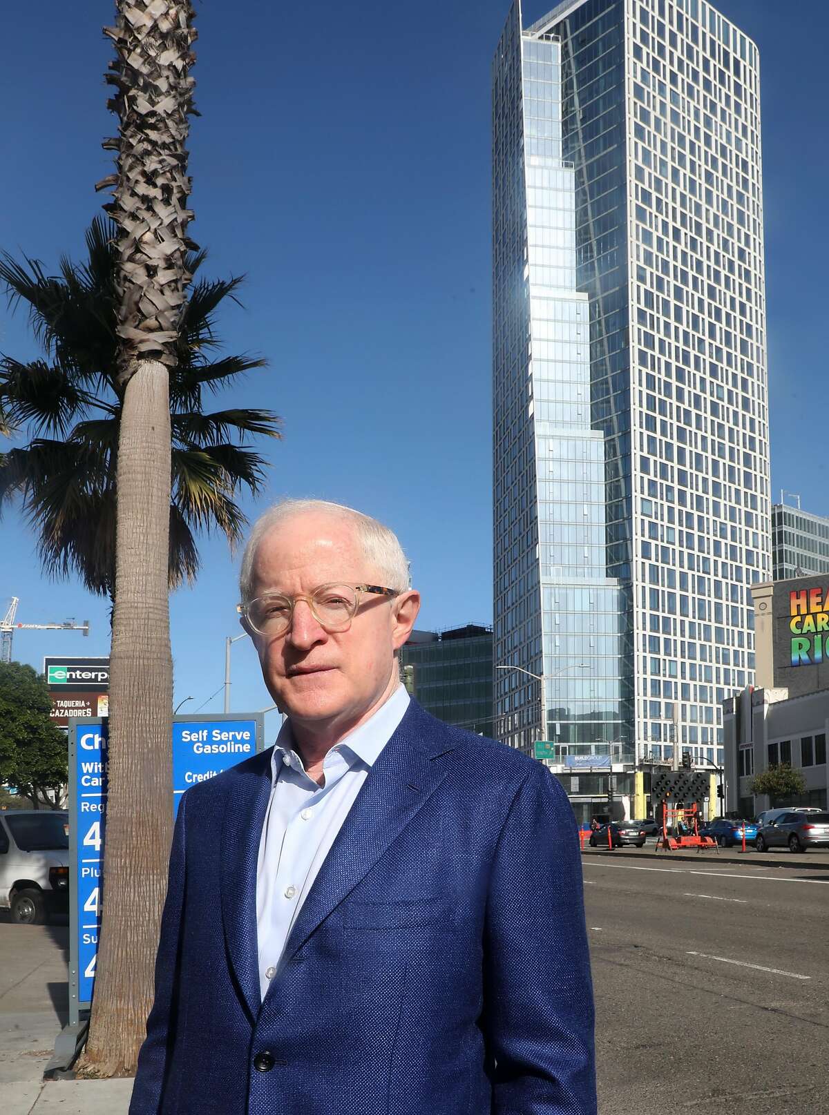 Chairman and chief executive officer Bill Witte of Related California shows his newest project at 1500 Mission St. (tower behind him) on Tuesday, Nov. 19, 2019, in San Francisco, Calif.