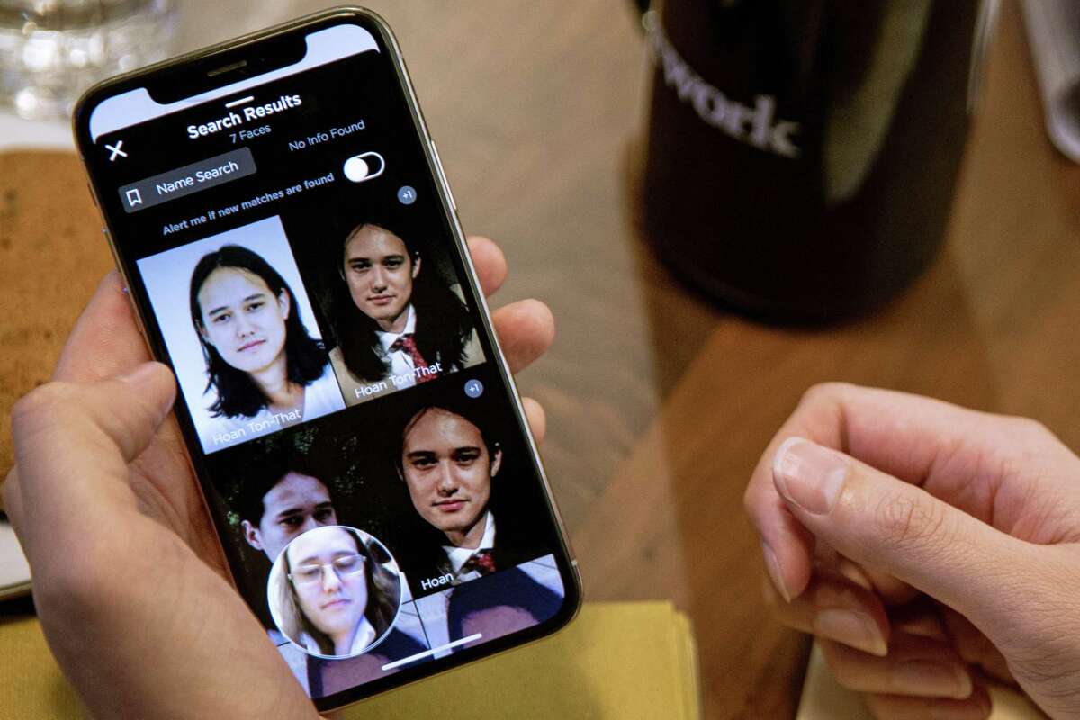 Hoan Ton-That, founder of Clearview AI, shows the results of a search for a photo of himself, in New York, Jan. 10, 2019. The little-known startup helps law enforcement match photos of unknown people to their online images — and “might lead to a dystopian future or something,” a backer says. (Amr Alfiky/The New York Times)