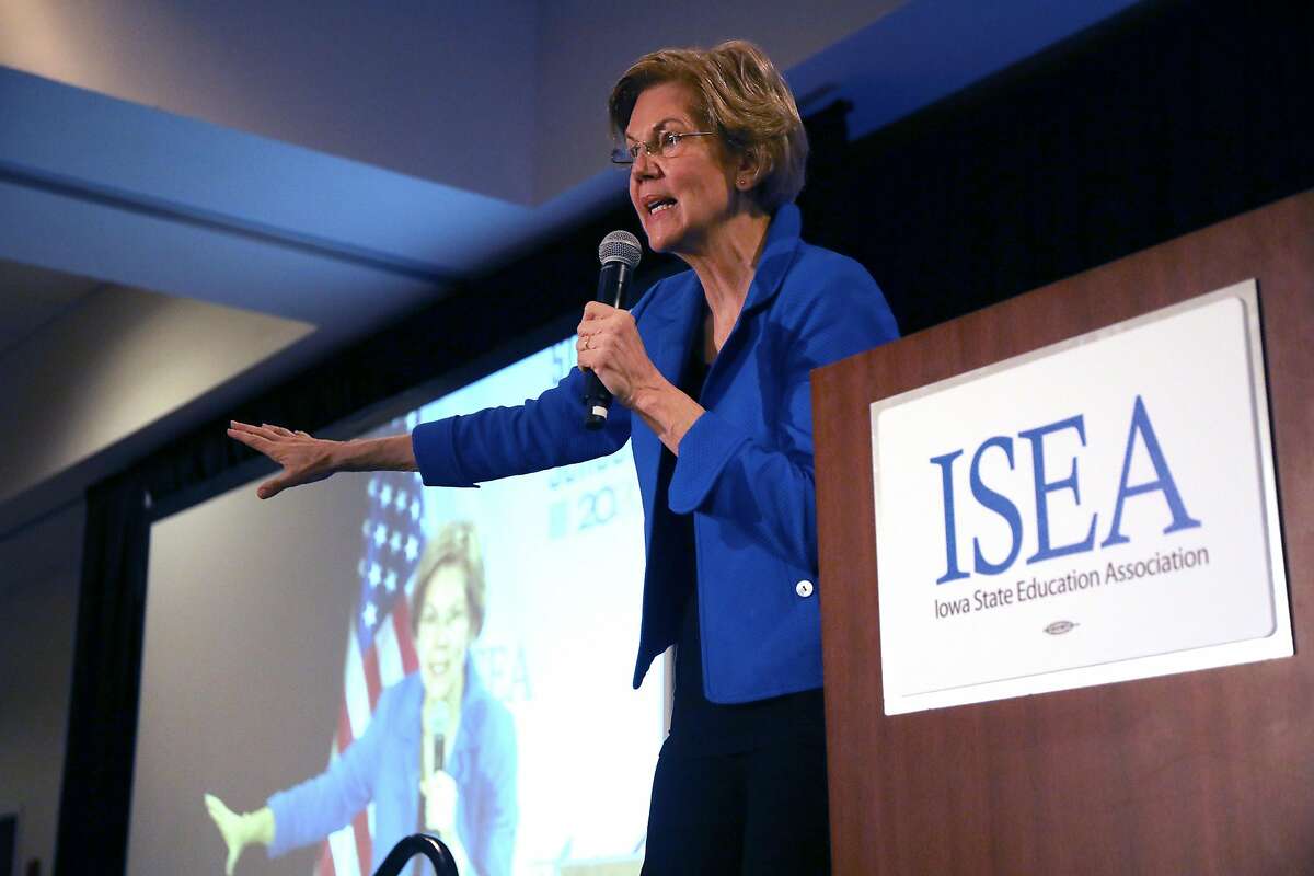 WEST DES MOINES, IOWA - JANUARY 18: Democratic presidential candidate Sen. Elizabeth Warren (D-MA) speaks at the Iowa State Educators Association (ISEA) forum at the Sheraton West Des Moines Hotel on January 18, 2020 in West Des Moines, Iowa. Numerous candidates for the democratic nomination for president appeared at the forum which seeks to highlight candidates positions on education and teachers. (Photo by Spencer Platt/Getty Images)