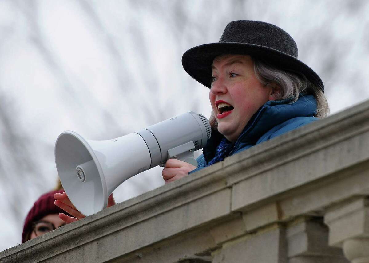 Saratoga County Supervisor Tara Gaston speaks at the Women's March and Rally on Saturday, Jan 18, 2020. Gaston regrets how the county handled getting word that 400 coronavirus vaccines were arriving last minute in January 2021. (Jenn March, Special to the Times Union )
