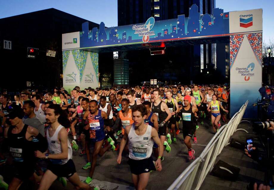 Runners take off from the starting line of the 48th running of the Chevron Houston Marathon Sunday, Jan. 19, 2020, in Houston. Photo: Brett Coomer, Staff Photographer / © 2020 Houston Chronicle