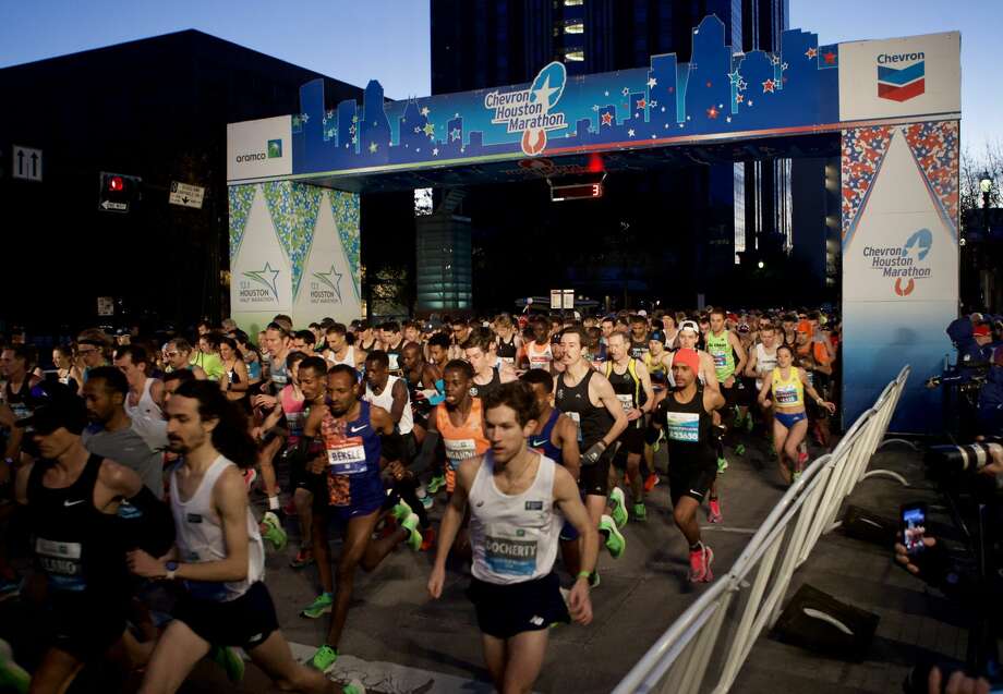 Runners take off from the starting line of the 48th running of the Chevron Houston Marathon Sunday, Jan. 19, 2020, in Houston. Photo: Brett Coomer/Staff Photographer