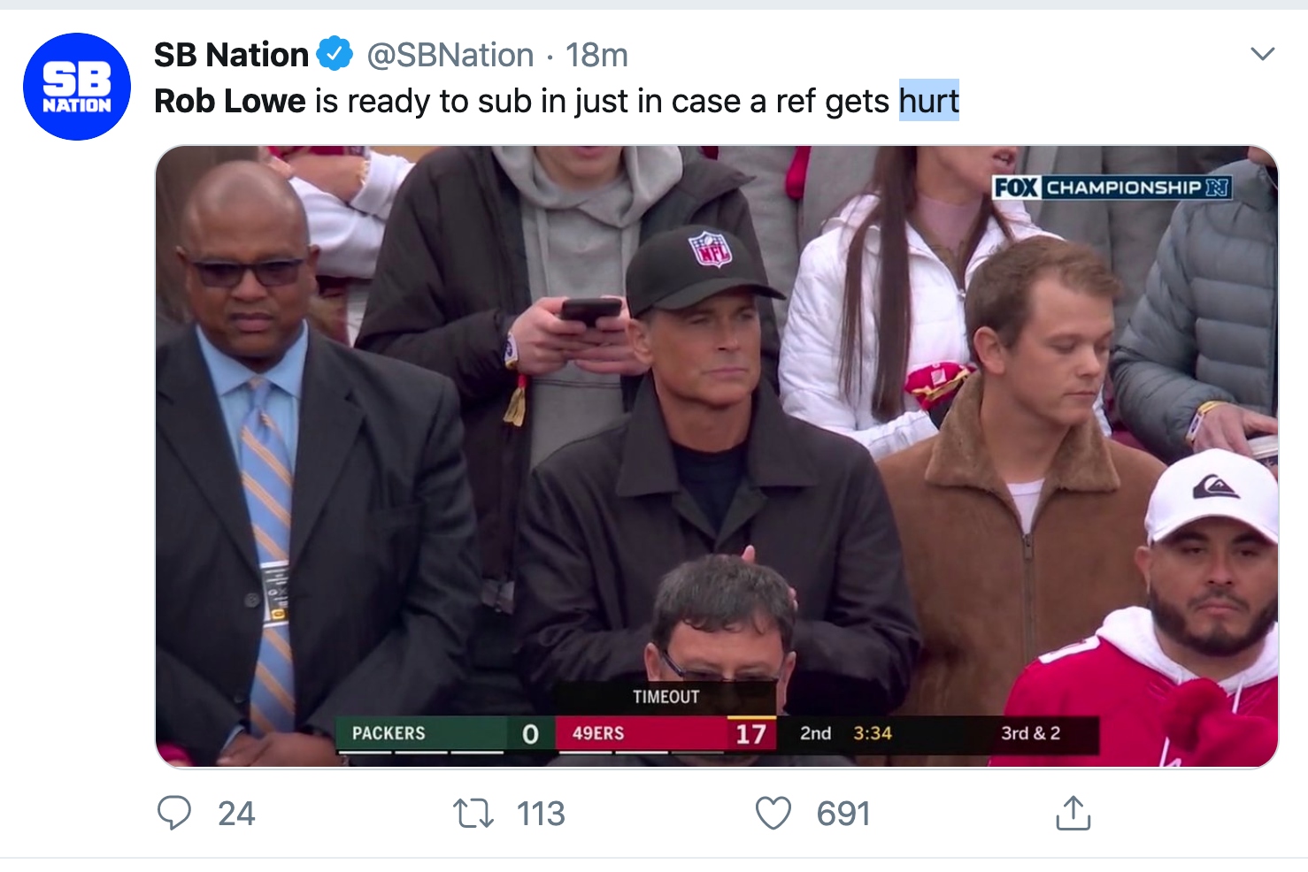 Rob Lowe uses his Parks and Recreation character to get out of being mocked  for wearing an NFL hat - PRIMETIMER