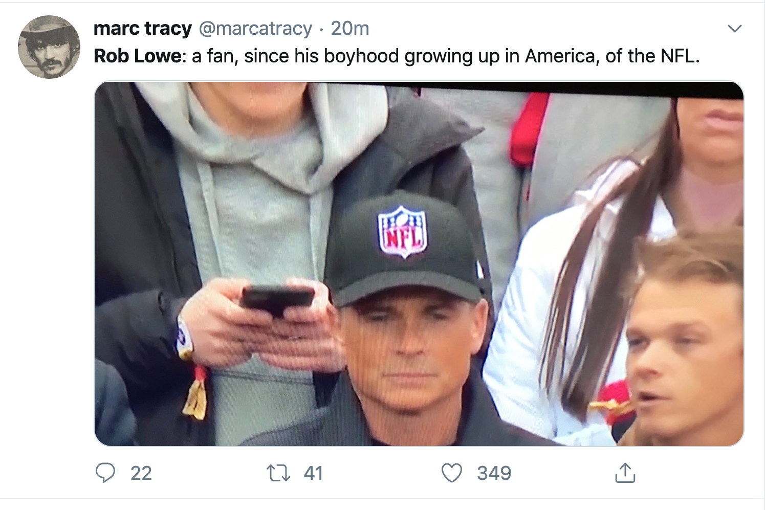 Rob Lowe is an NFL fan and he has the hat to prove it 