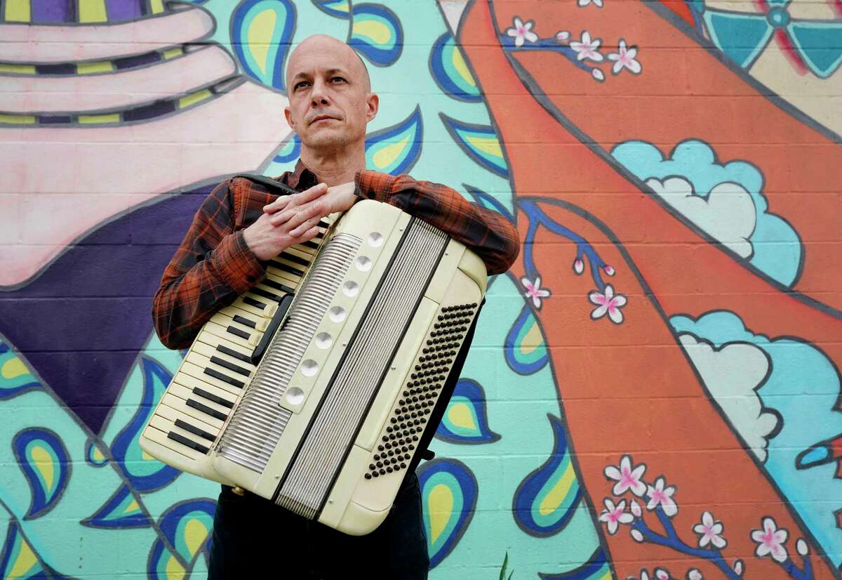Accordionist Anthony Barilla filed a lawsuit against the City of Houston to battle the city's ordinances that restrict musicians from busking shown Friday, Jan. 17, 2020, in Houston.