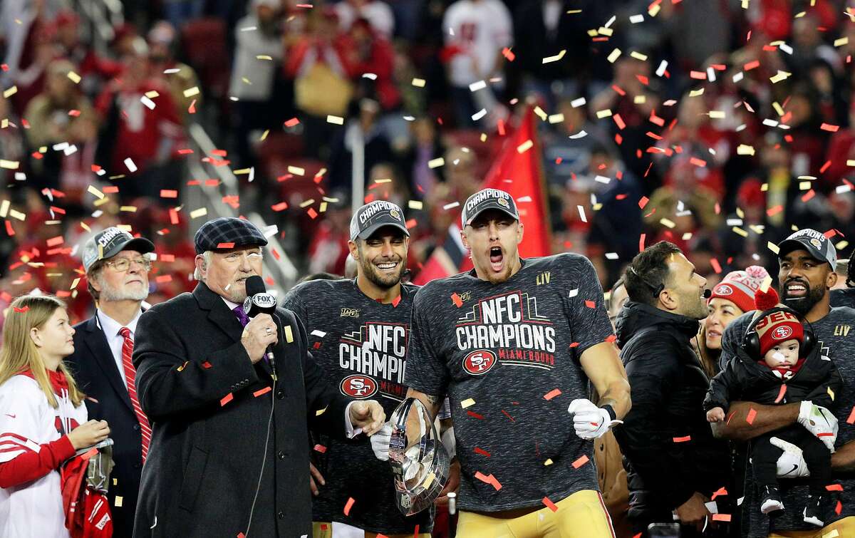 The San Francisco 49ers NFC Championship trophy ceremony