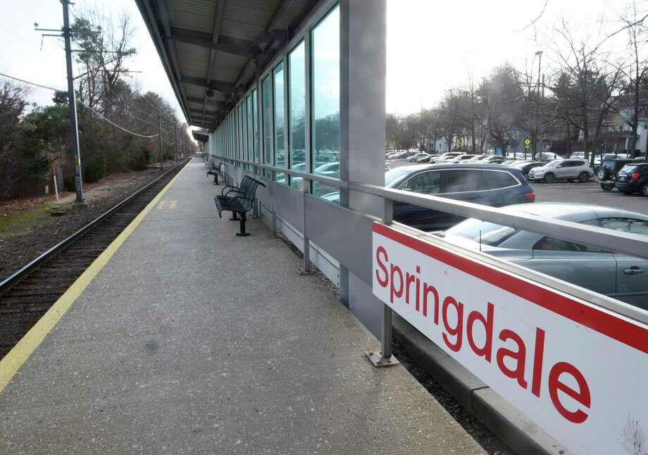 Cars are parked in the lot of the Springdale train station in the Springsdale section of Stamford, Conn. Monday, Jan. 6, 2020. Thanks to a $2 million state grant, the Spingdale station will undergo transformations to make it more accessible, including new parking lots, better lighting, redesigned sidewalks and intersections with high-visibility crosswalks, and an improved pick-up and drop-off area. Photo: Tyler Sizemore / Hearst Connecticut Media / Greenwich Time