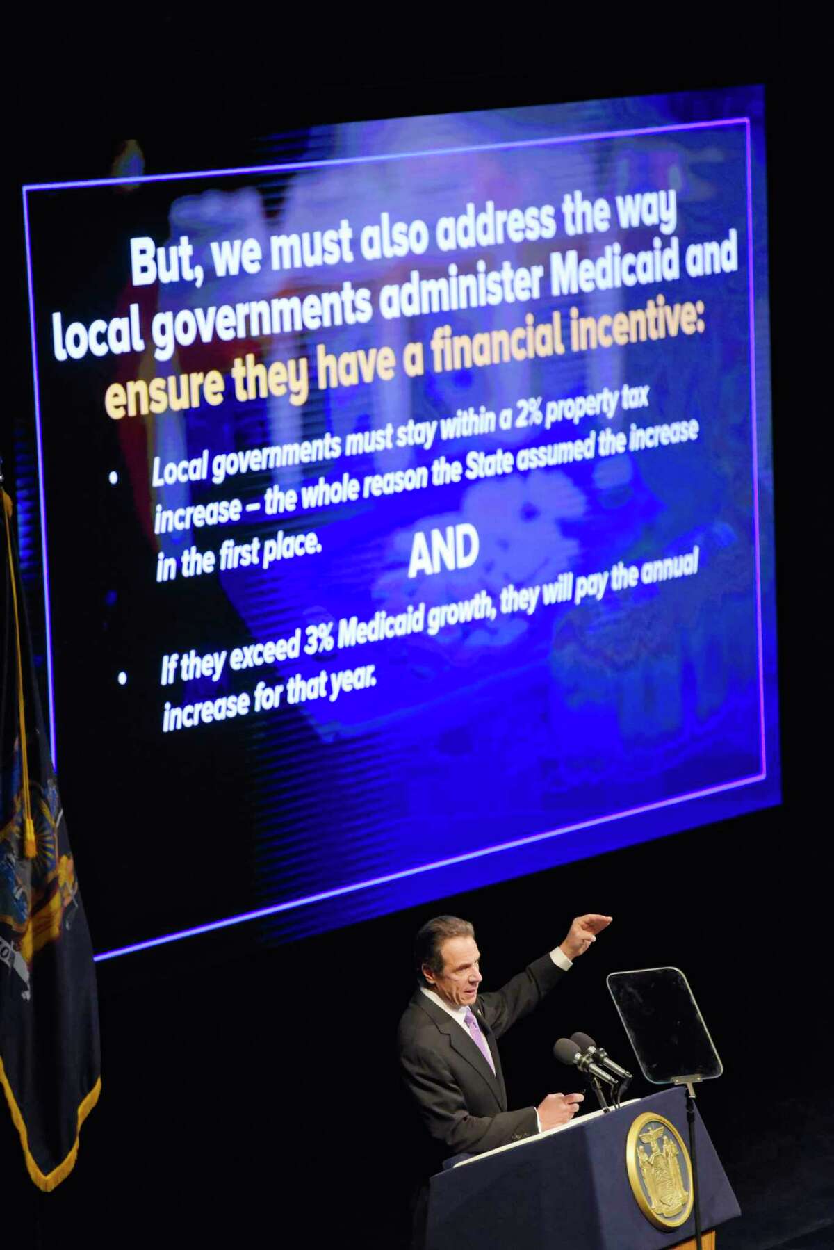 Governor Andrew Cuomo delivers his budget address on Tuesday, Jan. 21, 2020, in Albany, N.Y. (Paul Buckowski/Times Union)