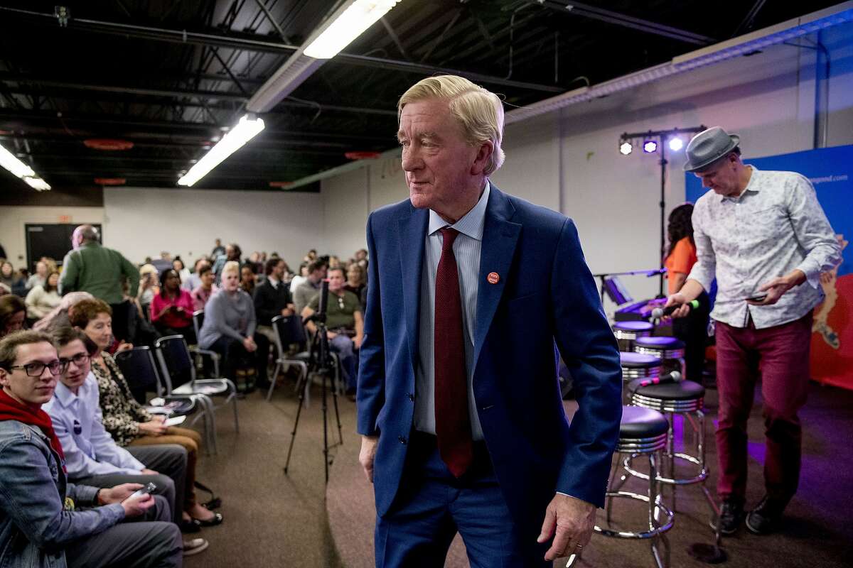 Republican presidential candidate former Massachusetts Gov. Bill Weld steps off stage after speaking at a the Faith, Politics and the Common Good Forum at Franklin Jr. High School, Thursday, Jan. 9, 2020, in Des Moines, Iowa.