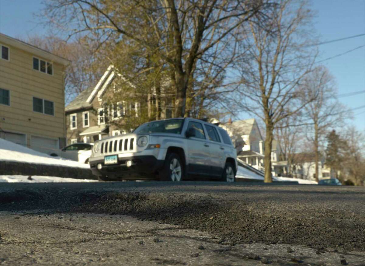 A ridge running across Grand Street in Danbury. The city is considering borrowing $18.55 million for various proposed road projects. Wednesday, January 22, 2020, in Danbury, Conn.