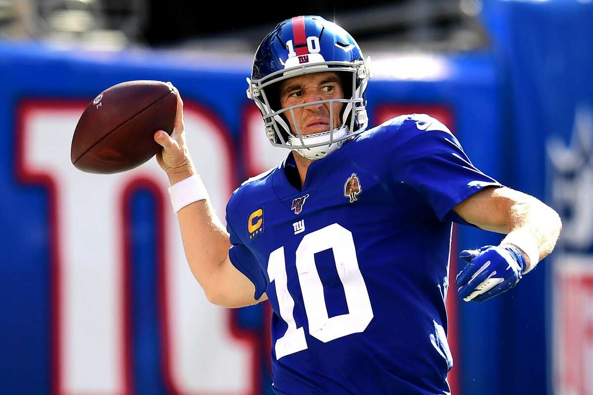 Eli Manning #10 of the New York Giants makes a pass during their game against the Buffalo Bills at MetLife Stadium on September 15, 2019 in East Rutherford, New Jersey. (Photo by Emilee Chinn/Getty Images)