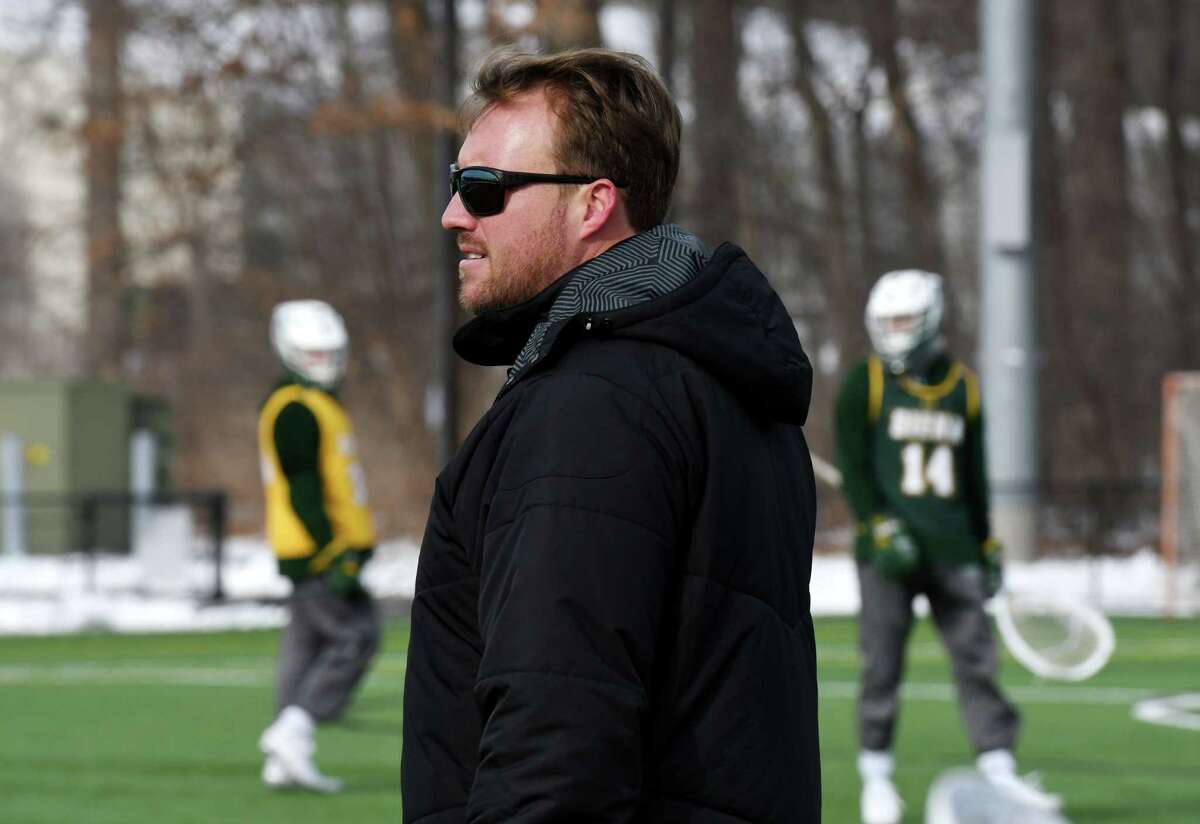 Siena lacrosse coach Liam Gleason, shown during a 2020 practice, guided the Saints into this year's MAAC Tournament with a 15-10 win over Quinnipiac on Saturday. (Will Waldron/Times Union)