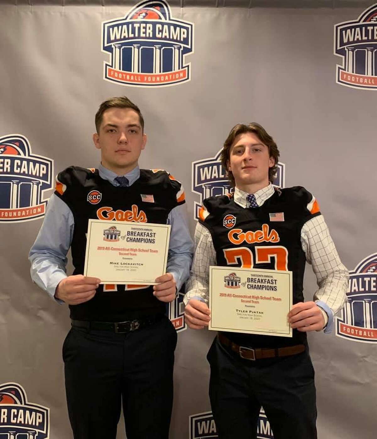Shelton High football team defensive lineman Michael Lockavitch and defensive back Tyler Pjatak made the Walter Camp All-Connecticut High School second team defense.