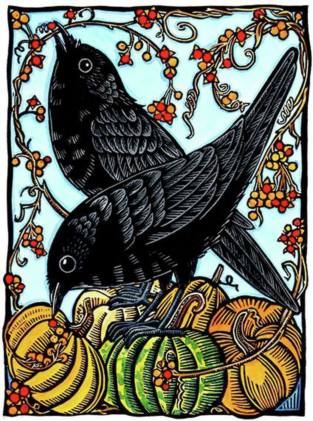 “Crows & Bittersweet,” by Andrea Wisnewski (hand-colored print).