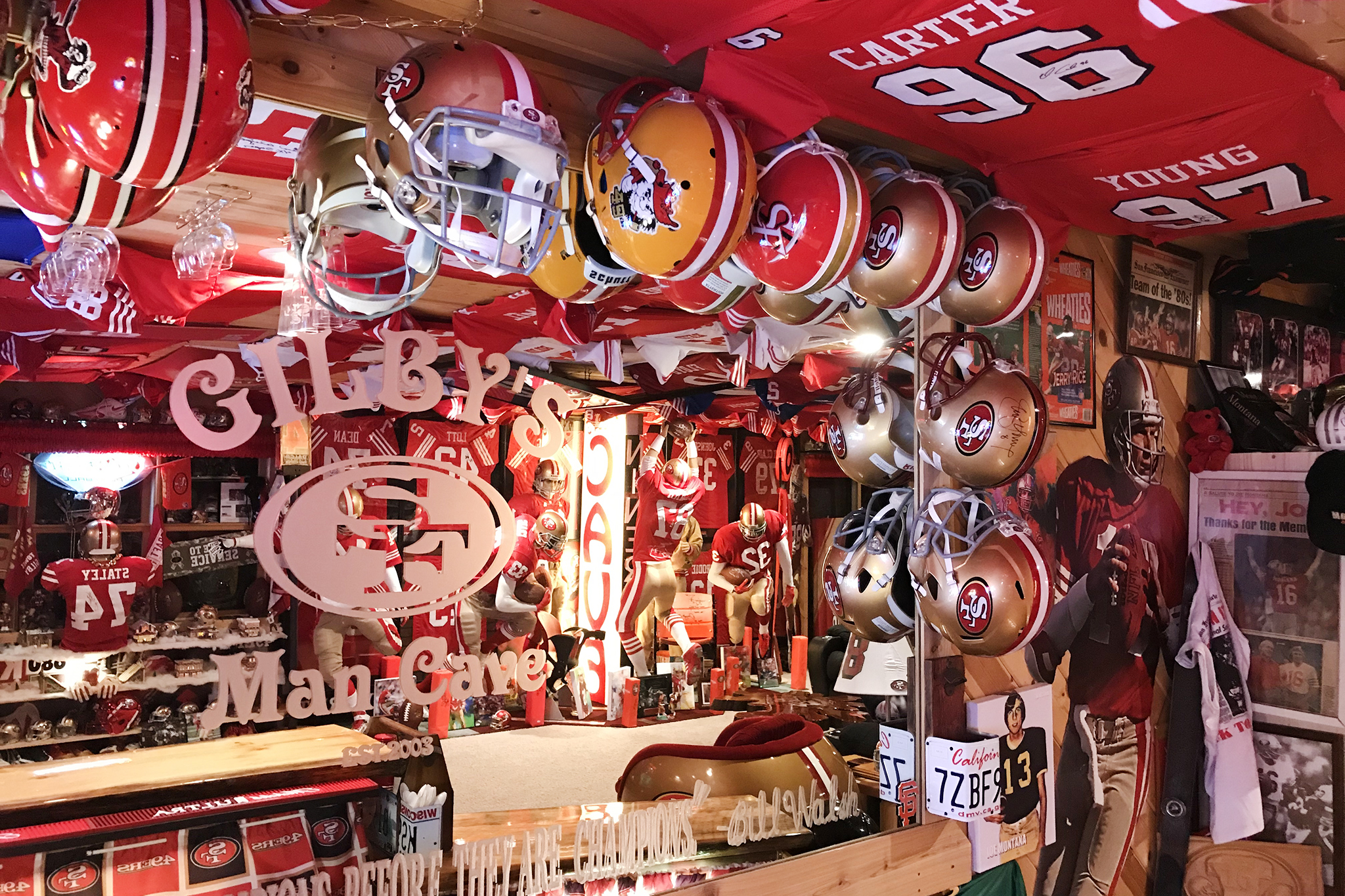 A lifelong 9ers fan growing up in Canada it's not easy getting gear. But  for fathers day my family sprung this bad on me for my man cave. : r/49ers