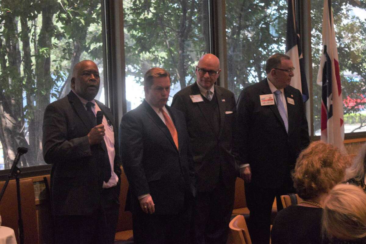 The Greater Houston Pachyderm club hosted (left to right) Levi Benton, Chad Bridges, Terry Adams and James Lombardino, Republican primary candidates running for Justice of the First Court of Appeals in Houston, Place 5 during their lunch meeting on Jan. 21 at Tony's.