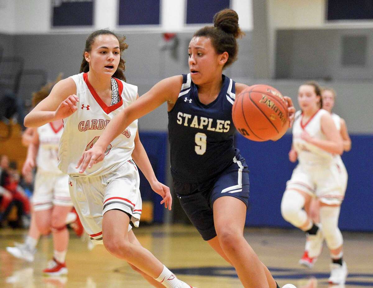 Staples girls basketball team pulls away from Greenwich, behind Gerig