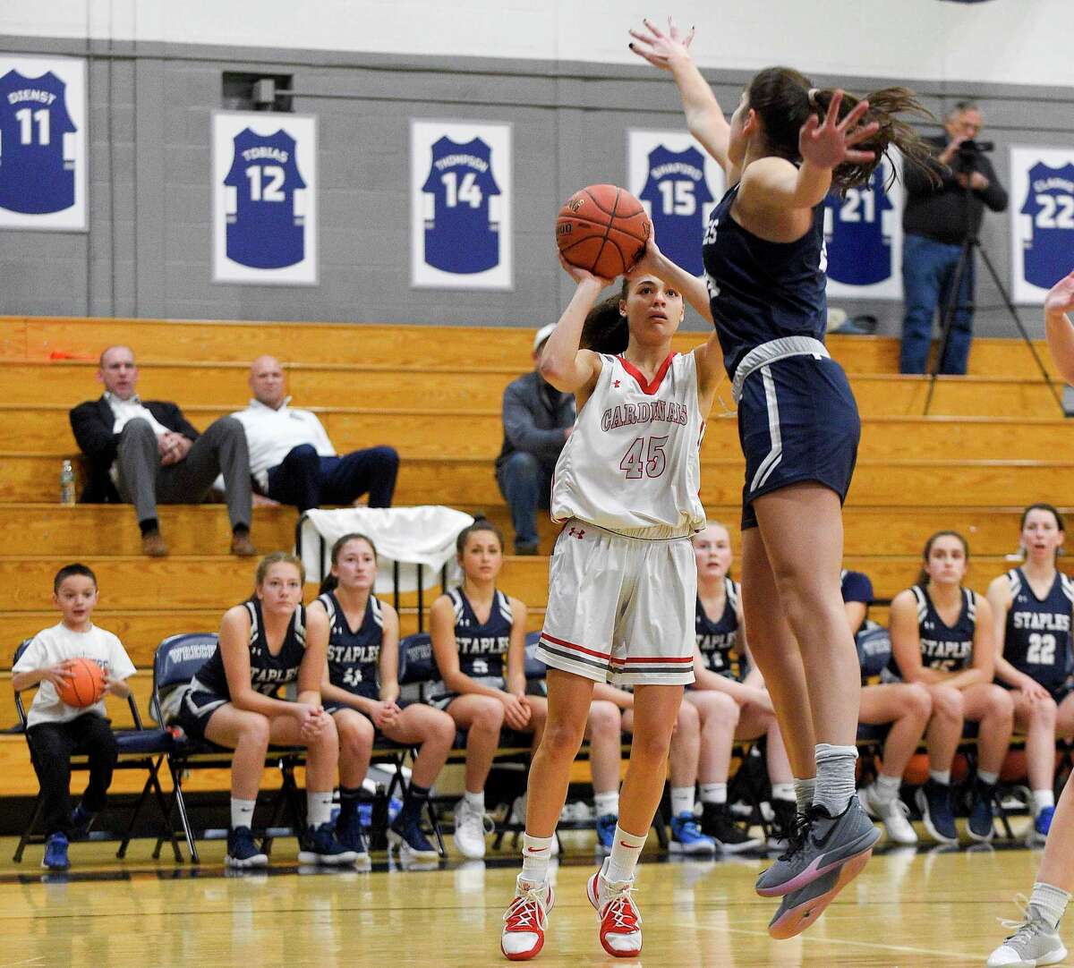 Staples girls basketball team pulls away from Greenwich, behind Gerig
