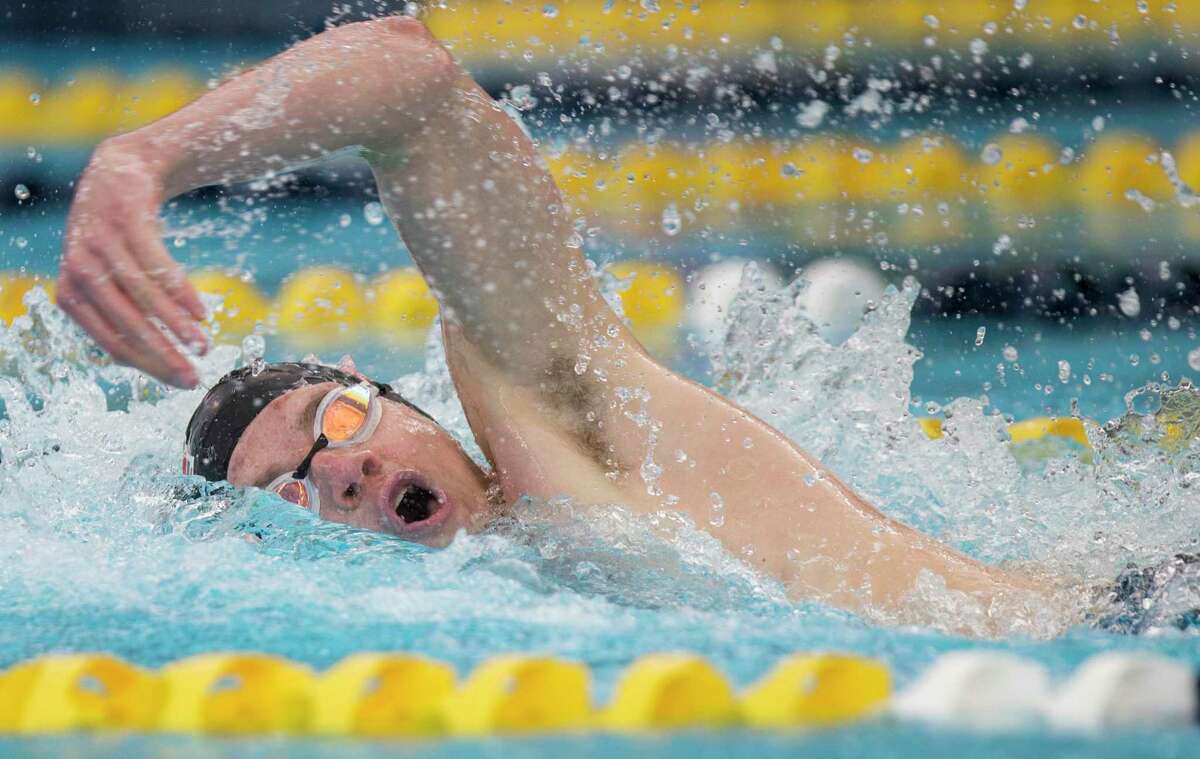 Churchill's Samuel Player competes in the boys 100 yard freestyle during the District 26-6A meet at North East ISD's Bill Walker pool in San Antonio on Jan. 25, 2019. The players were competing to qualify for regionals. He won the race with a time of 46.11.