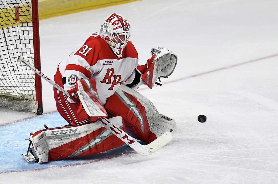 Rensselaer Polytechnic Institute goaltender Owen Savory (31) makes a save against Union during the second period of the men's Mayor's Cup college hockey game Saturday, Jan. 25, 2020, in Albany, N.Y. (Hans Pennink / Special to the Times Union) ORG XMIT: 012620_Men_HP135