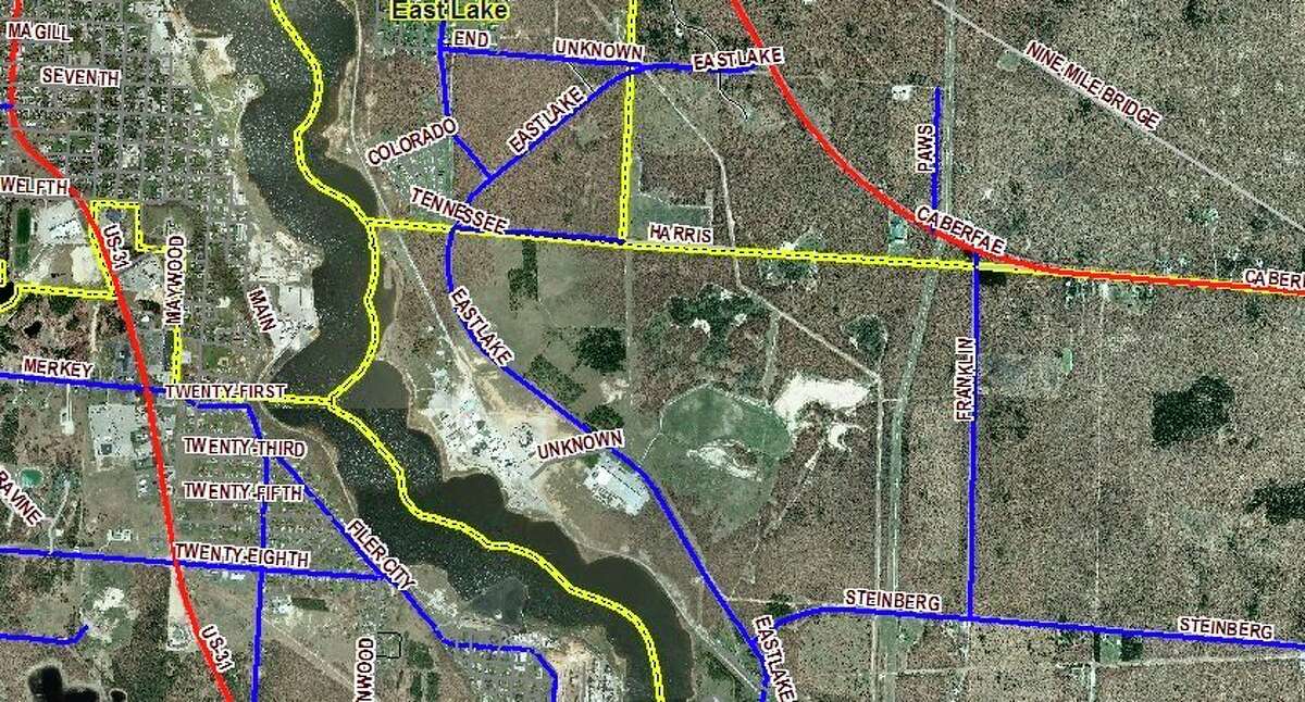 Manistee County Road Commission (MCRC) received a $375,000 Transportation Economic Development Fund (TEDF) Category F grants from the Michigan Department of Transportation for repairs to Eastlake Road. (Courtesy map/Manistee County Equalization Department)