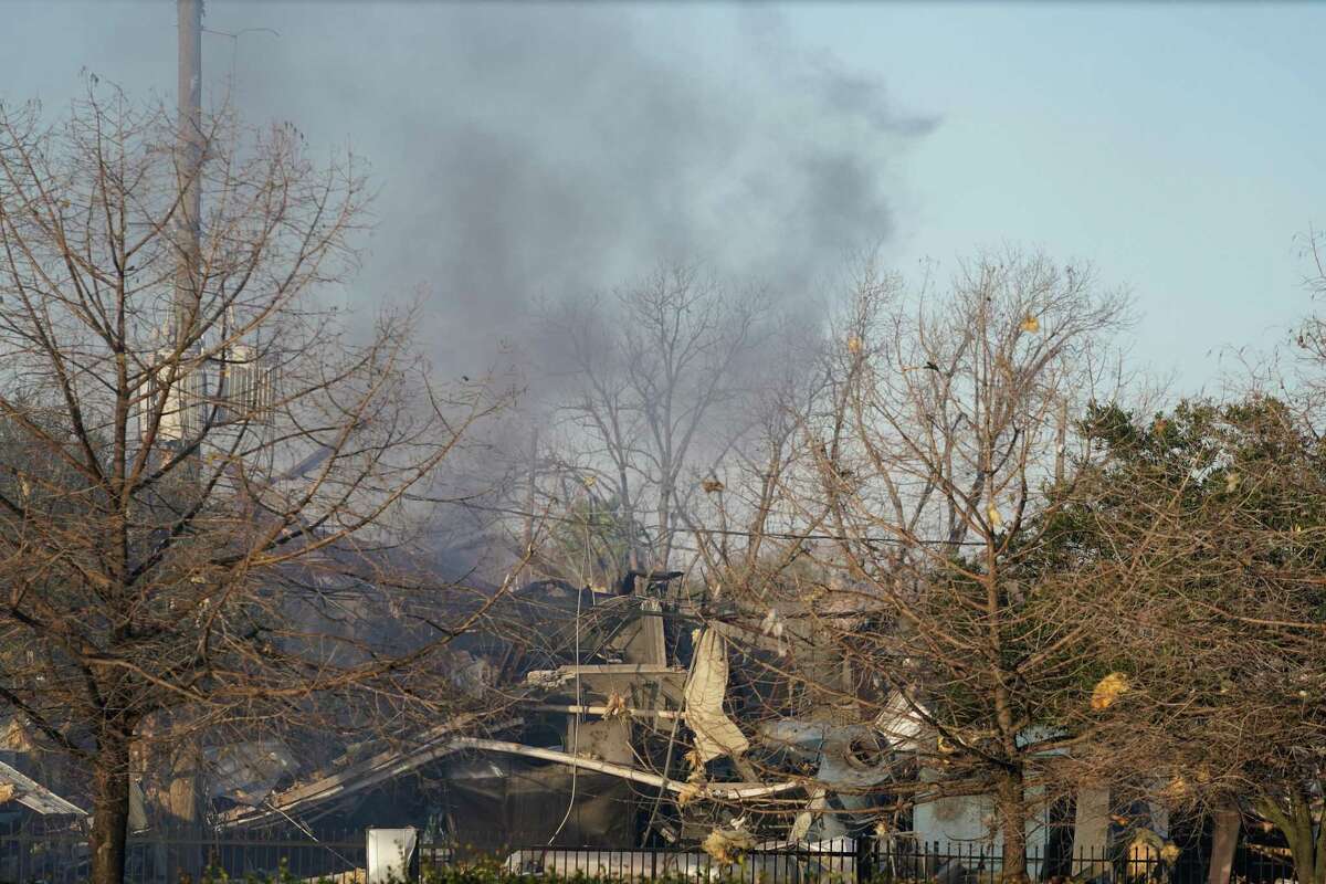 Smoke and rubble are shown at Watson Grinding and Manufacturing, 4525 Gessner Rd., where an explosion occurred Friday, January 24, 2020 in Houston.