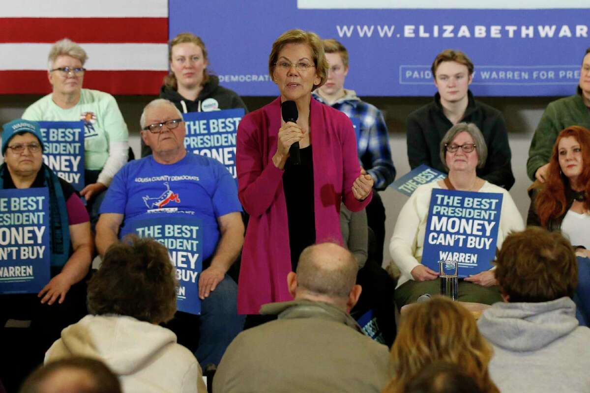 Democratic presidential candidate Sen. Elizabeth Warren, D-Mass., speaks during a town hall meeting Saturday, Jan. 25, 2020, in Muscatine, Iowa. (AP Photo/Sue Ogrocki)