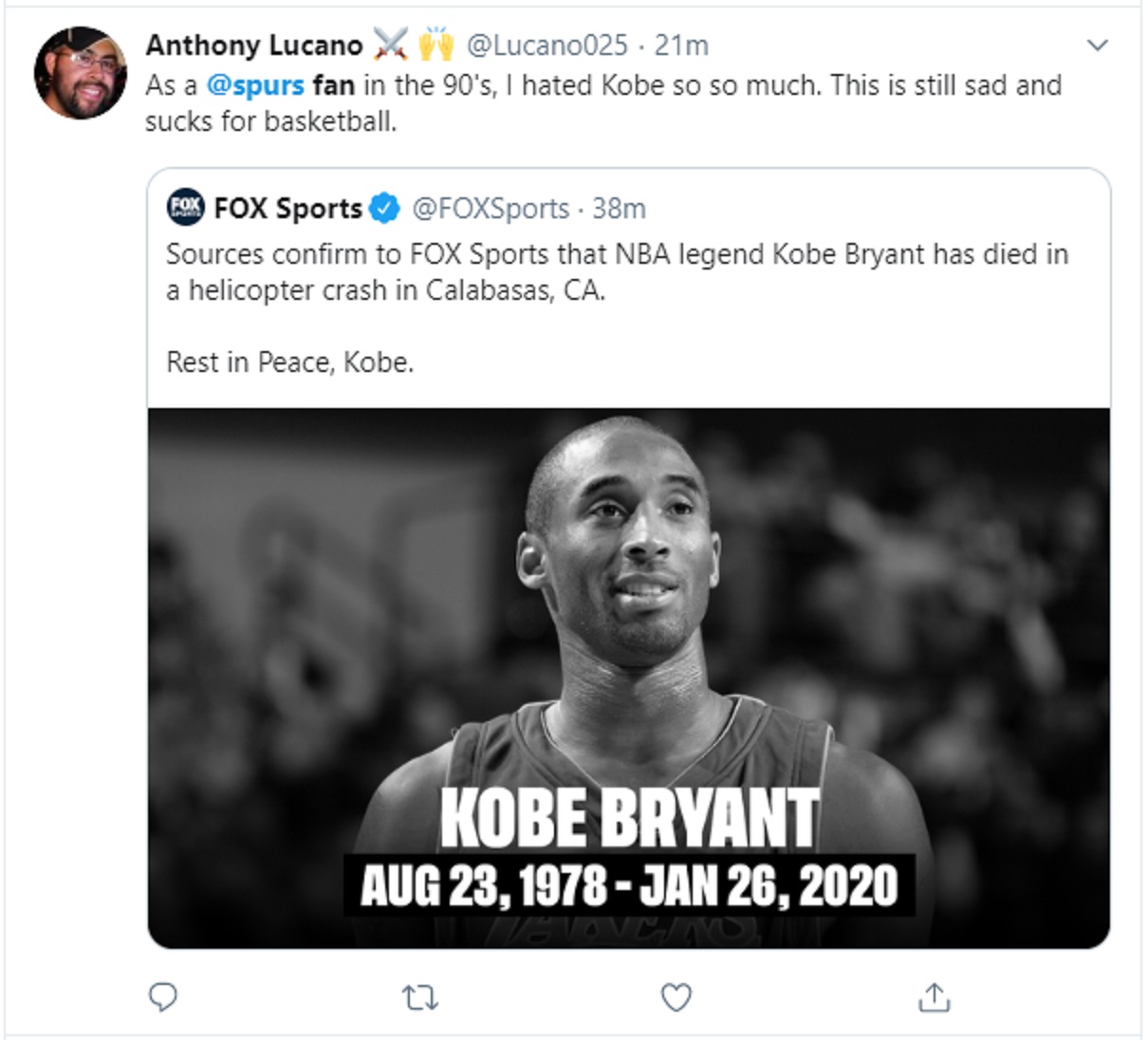 Kobe Bryant Death: Panthers players react on Twitter