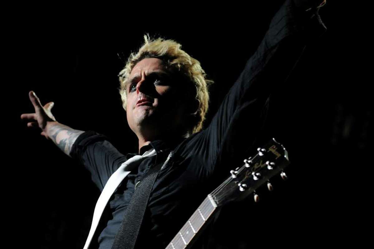 Green Day's lead singer and guitarist, Billie Joe Armstrong, performs live with the band at The Comcast Theatre in Hartford on Thursday evening Aug. 12, 2010.