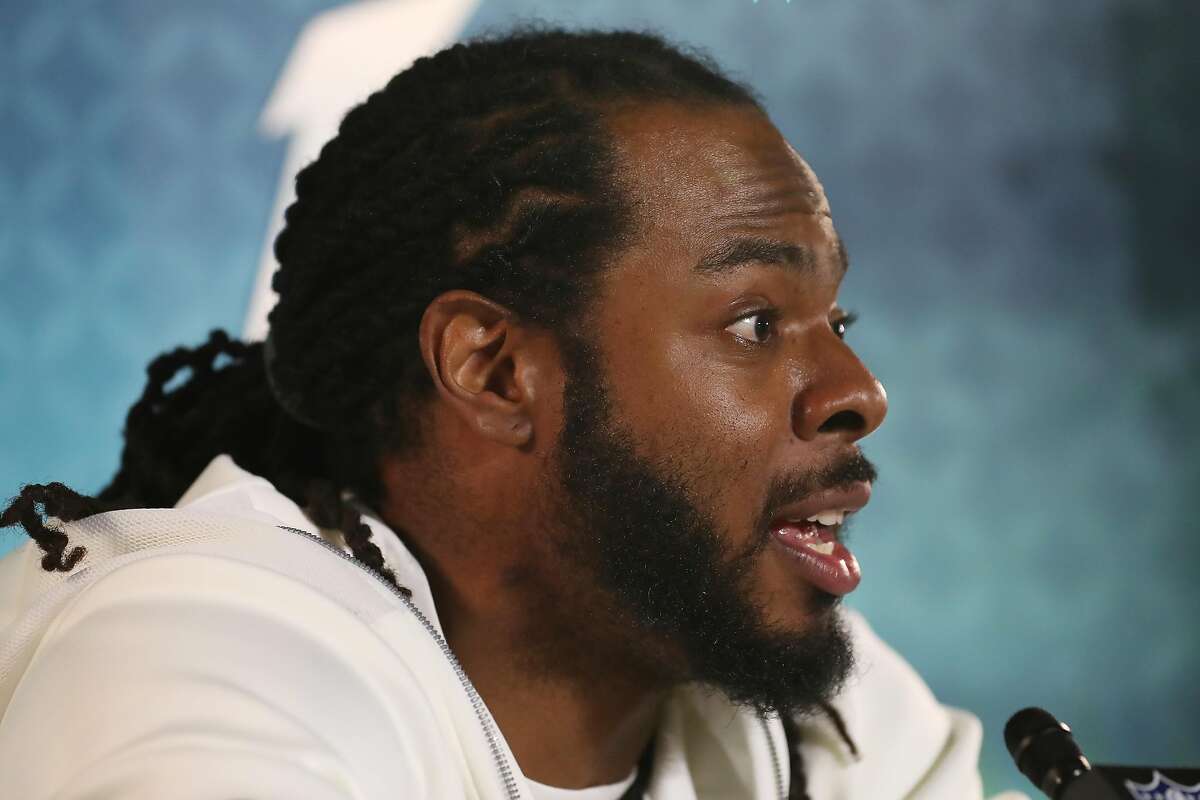 MIAMI, FLORIDA - JANUARY 27: Cornerback Richard Sherman #25 of the San Francisco 49ers speaks to the media during Super Bowl Opening Night presented by BOLT24 at Marlins Park on January 27, 2020 in Miami, Florida. (Photo by Michael Reaves/Getty Images)