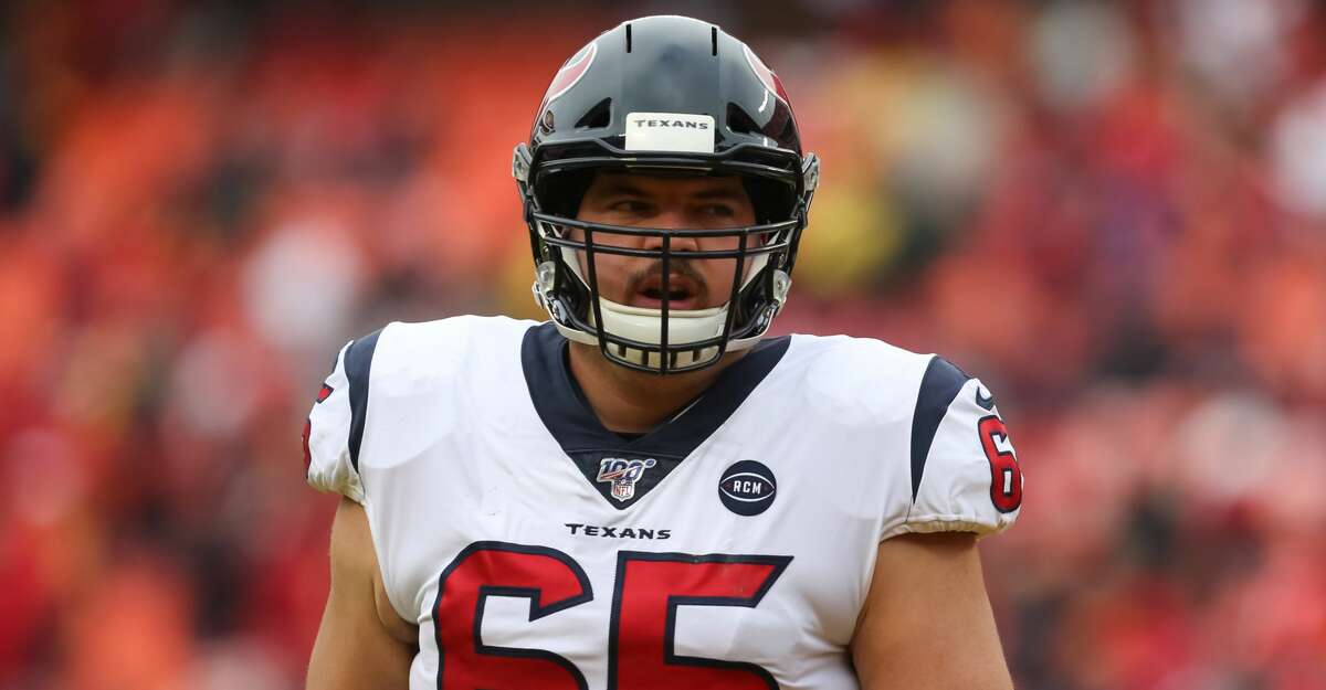 KANSAS CITY, MO - JANUARY 12: Houston Texans offensive guard Greg Mancz (65) before an NFL Divisional round playoff game between the Houston Texans and Kansas City Chiefs on January 12, 2020 at Arrowhead Stadium in Kansas City, MO. (Photo by Scott Winters/Icon Sportswire via Getty Images)