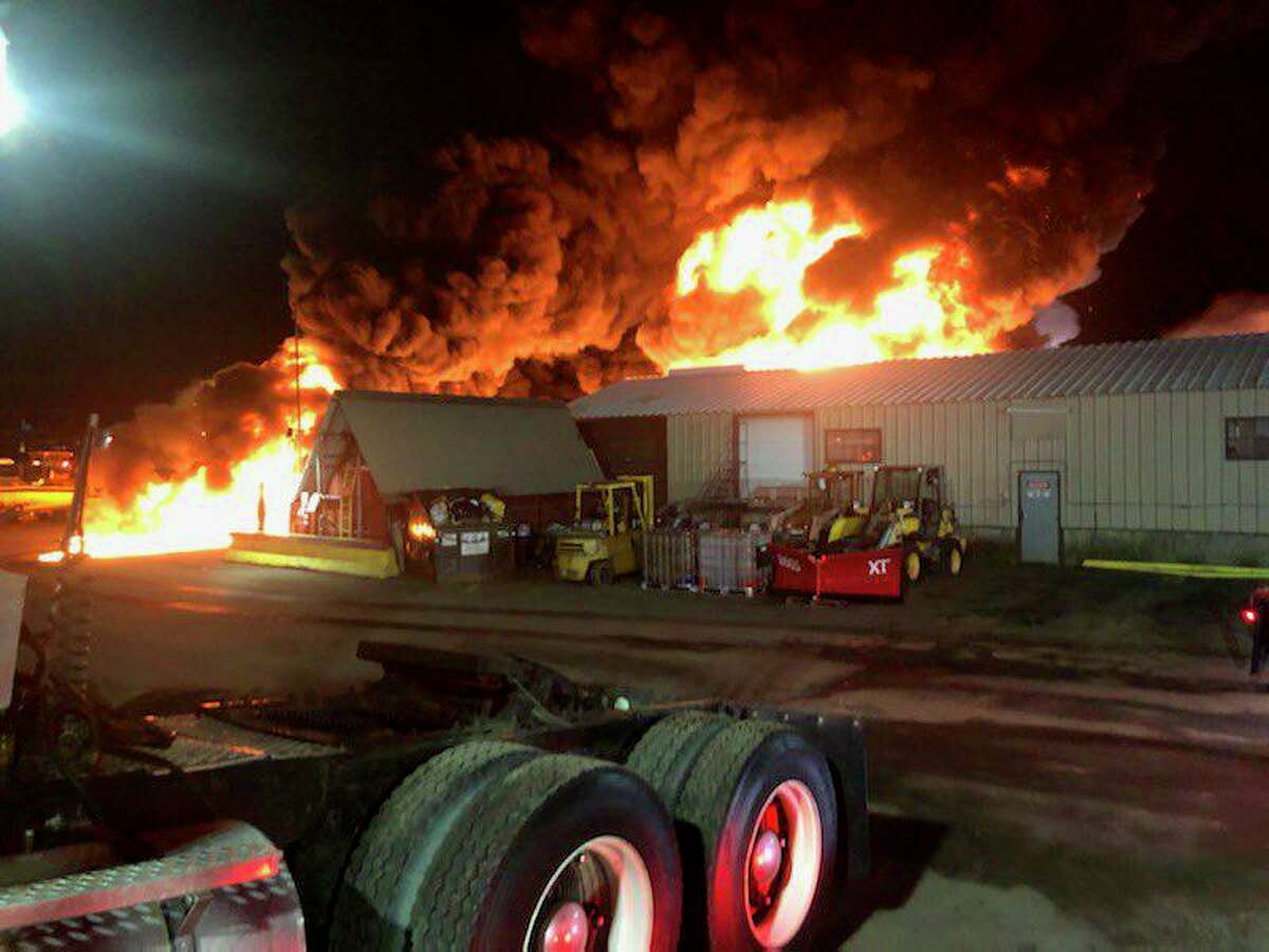 Firefighters battled a massive fire near Brainard airport Tuesday morning on Jan. 28, 2020. The fire broke out in Central Auto & Transport business at 195 Maxim Road around 5 a.m.