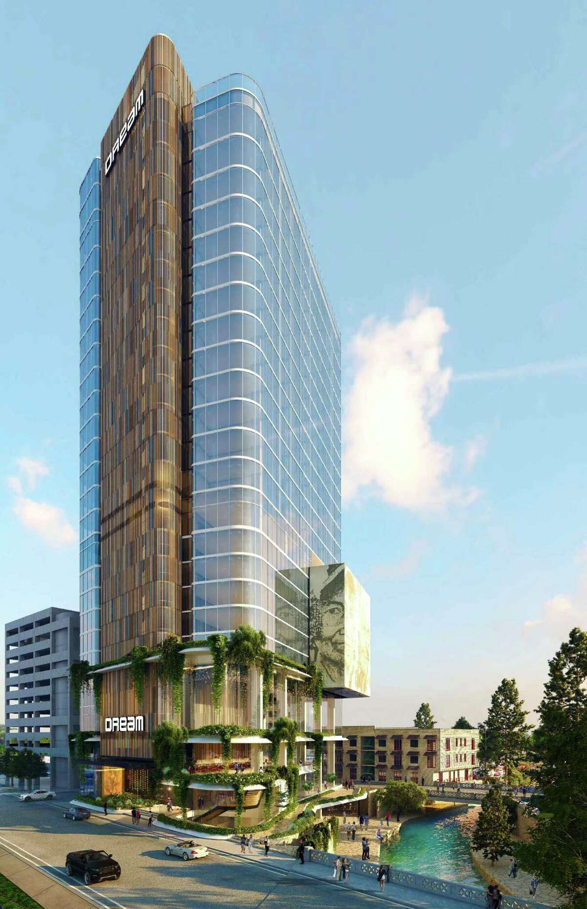 A rendering of the 217-room hotel Dream Hotel Group plans to open along the River Walk downtown.