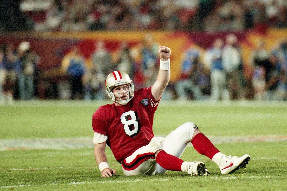 49ers beat the San Diego Chargers 49-26 to win Super Bowl XXIX, January 29, 1995 Steve Young reacts